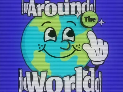 AROUND THE WORLD 2d 3d after effects animation around the world earth illustration kinetic typography loop motion design motion graphics text type animation world