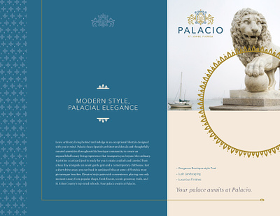 Palacio Designscape apartment art direction blue cream creative direction design designscape graphic design layout lion palace real estate st. augustine style guide style tile stylescape typography