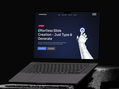 Presentify — AI Powered PPT Generator Hero-Section 3d aipowered aiux artificialintelligence branding creativeai dark dark theme dribbble landingpage minimalui pptdesign presentationdesign productdesign slidedesign ui uxui webdesign websitedesign