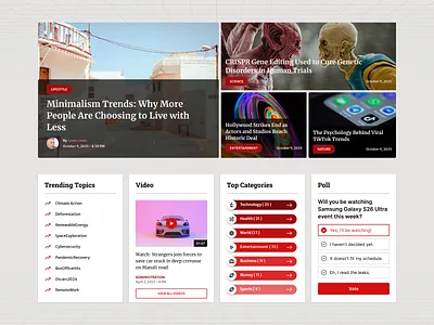 News Portal UI Design dailyui dribbbledesign interactivedesign minimalism newsportal newswebsite rav ravidelixan responsivedesign trendingtopics typography ui uidesign uxdesign visualhierarchy