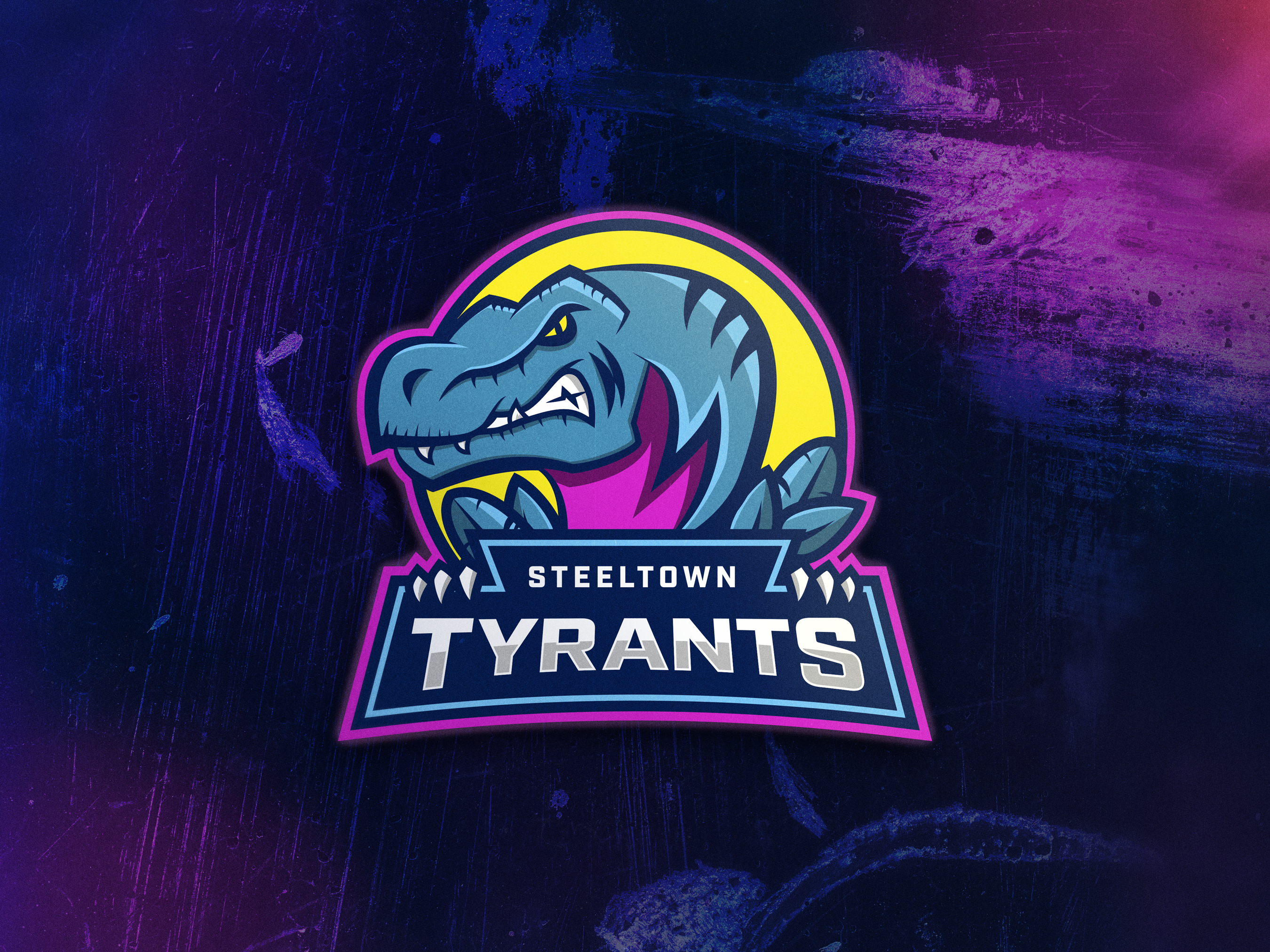 Steeltown Tyrants Esports Hockey Team Logo arena hockey bade logo blue logo esports hockey jersey hockey logo mascot monogram nhl pro sports sports branding sports logo sports team identity sports team logo t rex velociraptor
