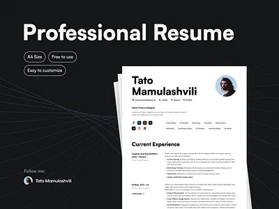 A Clean & Professional Resume Template career cv design figma free graphic design job mamulashvili minimal modern resume simple tato template ui ux