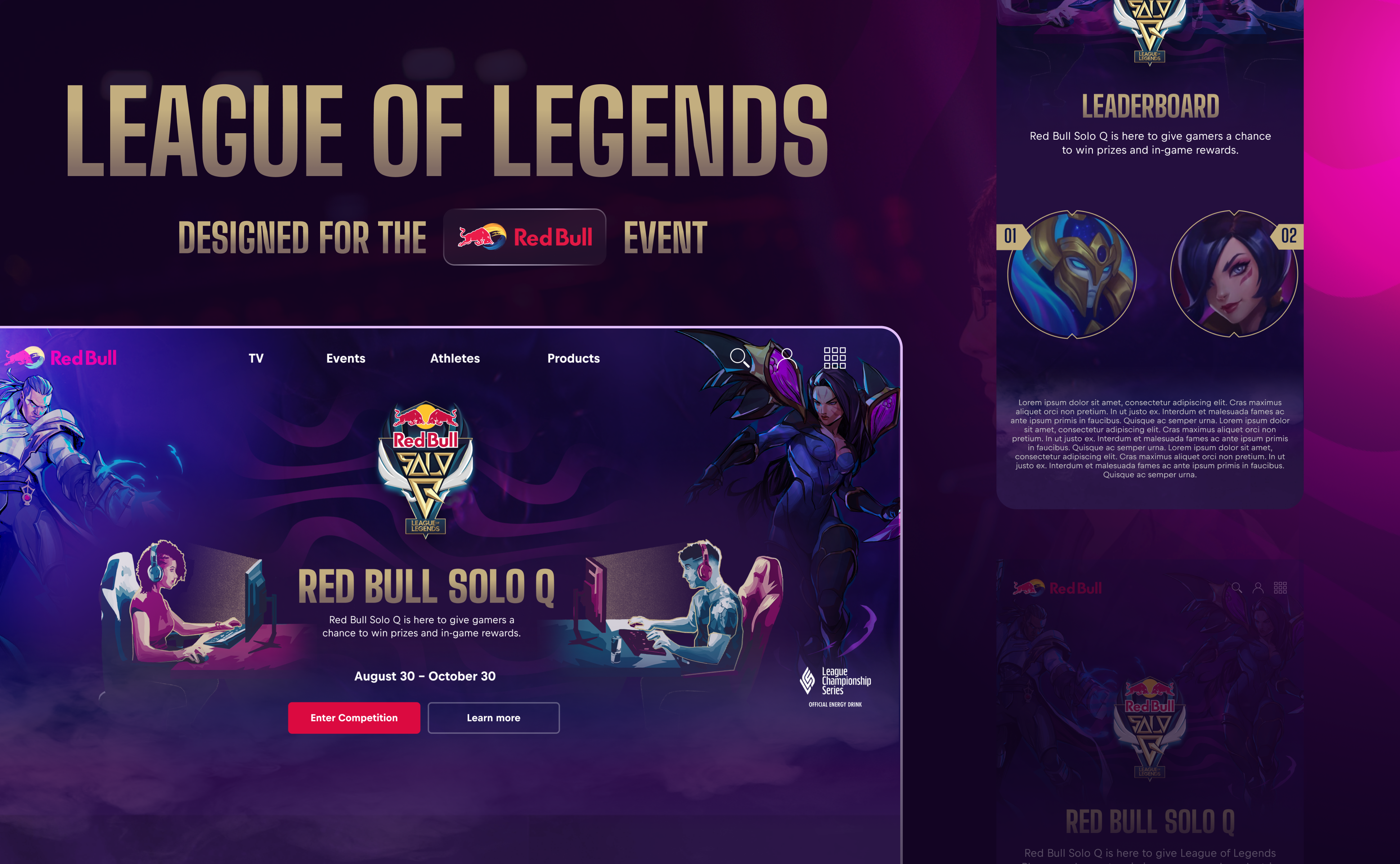 Solo Q League of Legends | Red Bull 3d app branding deksktop design game gaming graphic design illustration ios logo mobile mobile app design redbull ui ux web web design web development