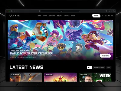 Gaming Blogs Website UI anime asian blog page blogs branding character design character ip clash of clans cyberpunk design framer gaming gaming blogs illustration latest news logo news ui