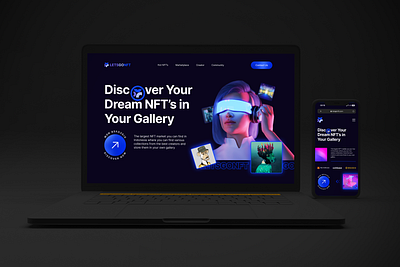 LETSGONFT - NFT Market Landing Page branding clean cryptoart design illustration landing landingpage logo mobile mockup nftart nfts page product design service ui uiux userinterface ux web design