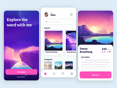 🏕️Travelisius app - concept agency app application beach design illustration lake landscape mobile app travel travel agency trip uiux