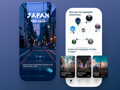 Japan Tour Guide Design Mobile UI Design app city dark design japan minimalist mobile tokyo tour ui ux