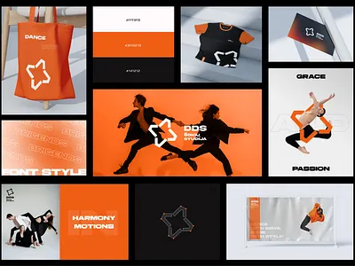 DDS Dance studio branding a logo bali branding dance logo dance studio dancing diamond logo logotype orange pidea studio studio logo symbol visual identity