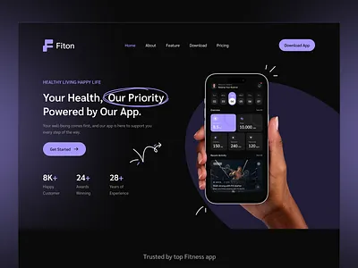 Fitness plan app - Landing page appdesign clean cleanui fitness fitnessapp fitnessjourney gym healthyliving landing page landingpage modern product design responsivedesign uiuxdesign uxdesign web design webdesign website workoutapp yoga
