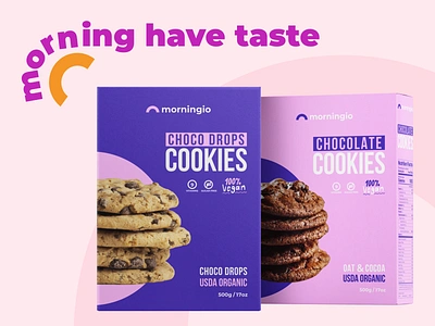 Morningio | Cookies packaging design bakery biscuits box brand design brand identity branding breakfest cake chocolate cookies food healthy meal organic packaging packaging design pouch snack toastes vegan