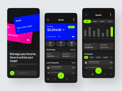 BankSi - Finance Mobile App app bank card banking card cc credit card design ewallet finance finance mobile app fintech mobile save savings ui ui design uiux
