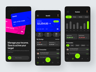 BankSi - Finance Mobile App app bank card banking card cc credit card design ewallet finance finance mobile app fintech mobile save savings ui ui design uiux