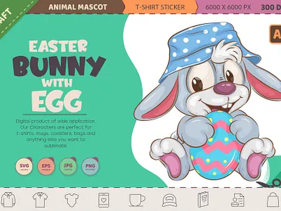 Easter bunny with egg. art bunny cartoon character comic design easter easter bunny hare illustration mascot rabbit sticker t shirt vector