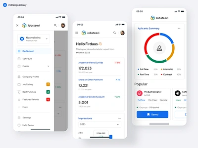 Jobsteevi - Mobile Version "Responsive" app blue chart clean design clean ui clue concept contract dashboard design full time intern jobseeker market mobile ui part time responsive design ui ux