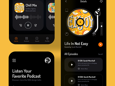 Podcast Mobile Application Design app app design awe dark ui ios live podcast mobile app pdcasts podcast podcast app podcast live streaming