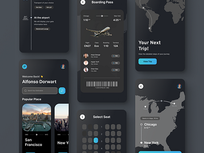 Airline Ticket Booking - Boarding Pass air plane airport app boarding booking clean daily 100 challenge daily ui dark darkmode flight map product design qr ticket travel ui ui ux