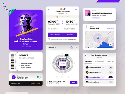Seat booking - Components arena basketball book halolab ios kobe bryant lakers landing page location map mobile app news offer players seat booking seatgeek subscription ticket booking tickets ui