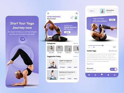 Yoga & Fitness - Mobile app app design app exercise fitness health app meditation meditation app minimal mobile app mobile app design mobile design mobile ui relaxing app ui uiux ux wellness yoga yoga app yoga application