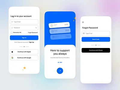 Clean Squad Mobile App UI Kit blue clean squad design home services login mobile app onboarding plumber problem solving service provider service seeker ui kits ui ux design