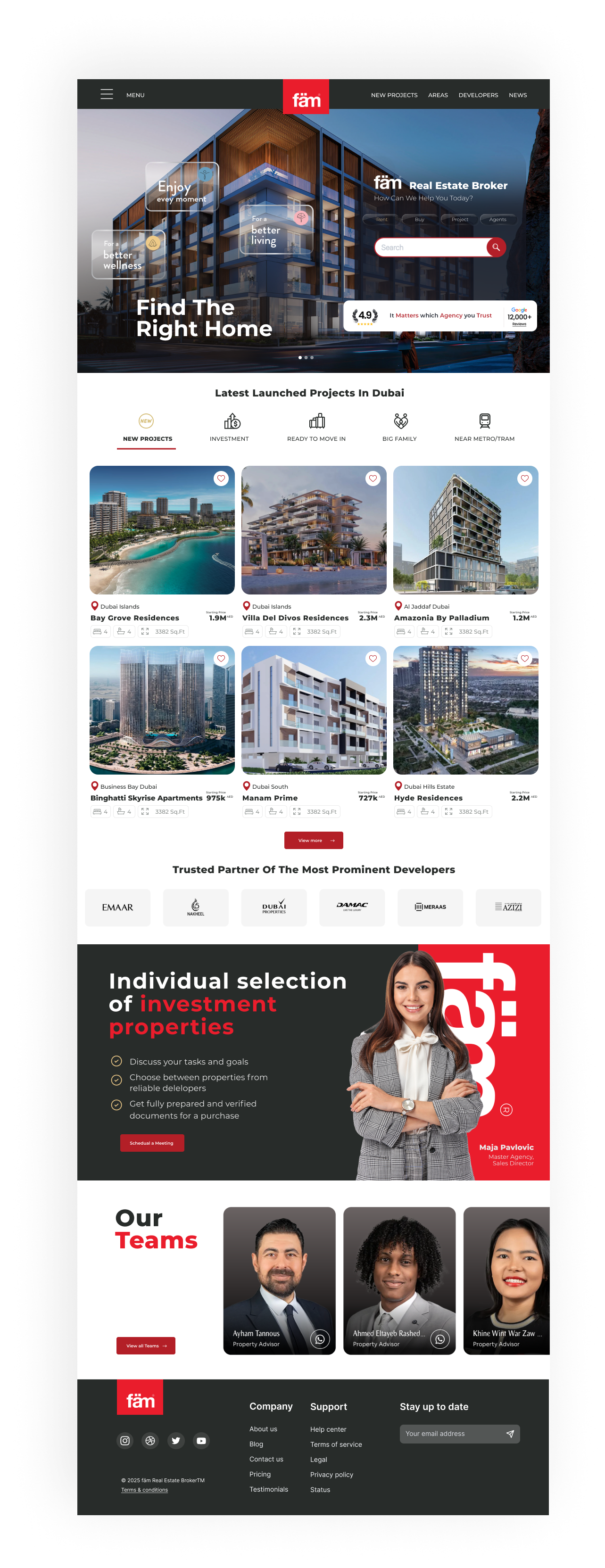 fam Properties graphic design landing page ui