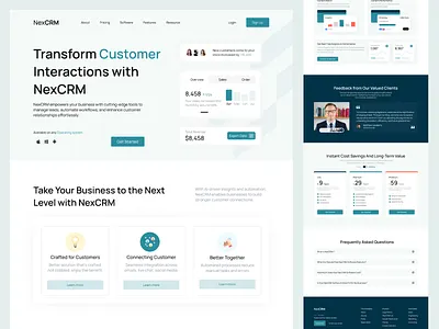 NexCRM SaaS Website Landing Page analytics business software clean design crm customer management interactive ui minimalist ui modern design nexcrm professional design sass landing page ui user interface web design