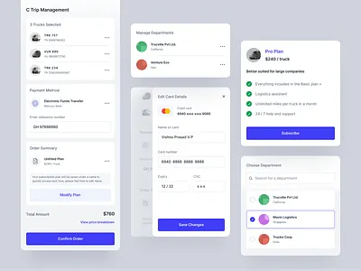 Fleet Management Components checkout components credit card fleet logistics mobile modal payment search subscription ui ux