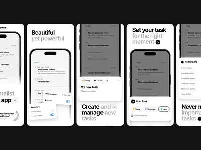 App store screenshots for Yukee.app android app app store apple store branding design figma google store ios iphone light minimalist mobile modern note taking screens screenshots store to do list ui