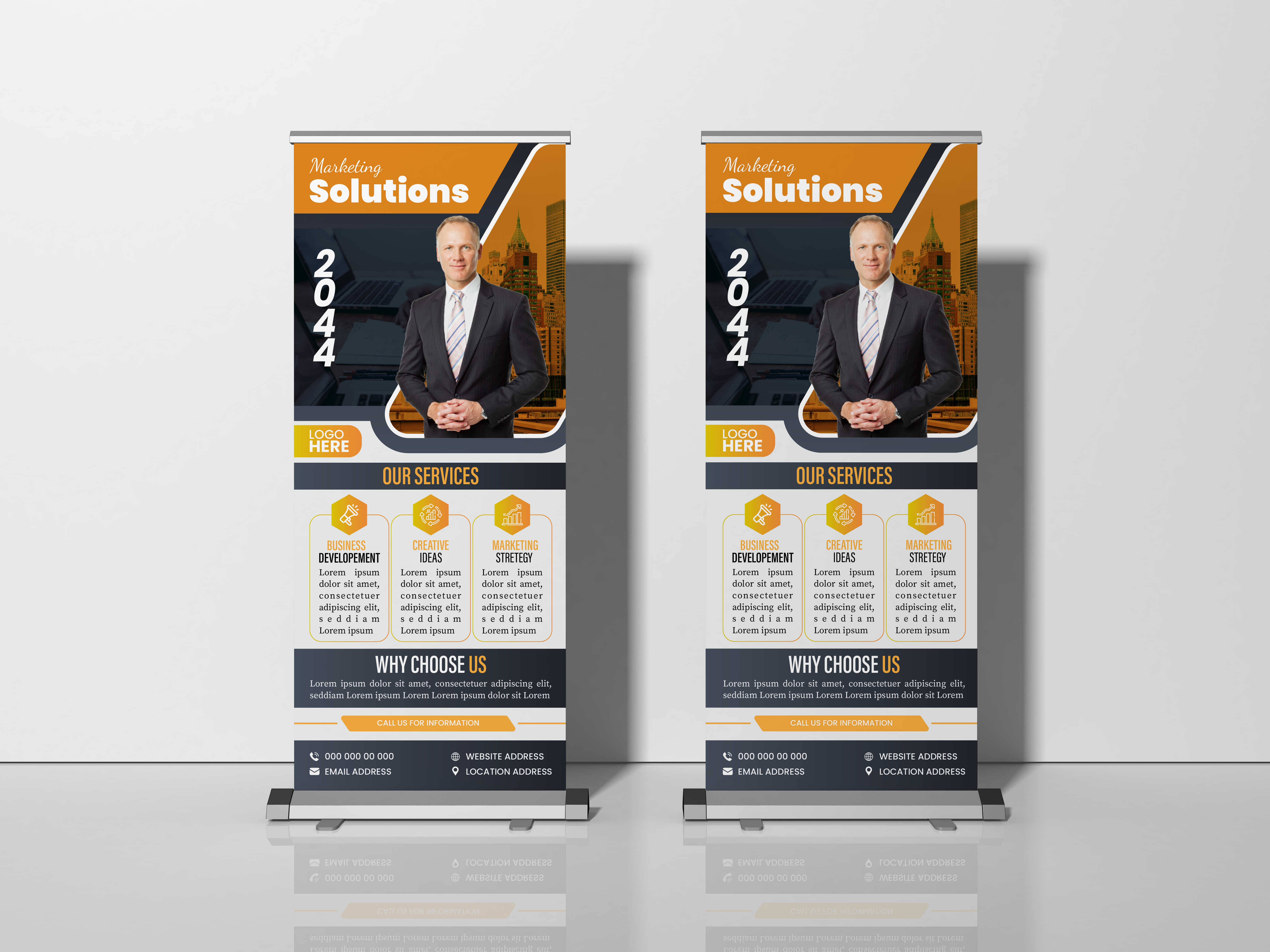 Corporate marketing solution roll-up banner. ads advertisement agency banner design business card corporate roll up banner event fashion logo marketing banner modern pattern presentation roll up roll up banner rolling banner seo social media post stand banner