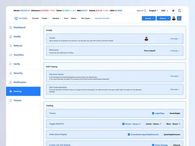 Madvex Setting ⚙️ avatar crypto desigb design edit exchange landing name password profile profile edit security setting trend ui uiux ux web webdesign website
