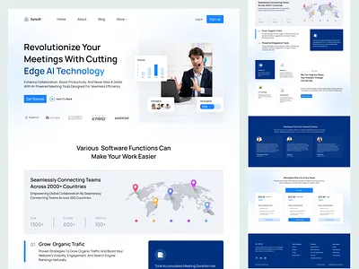 SyncAI-Powered Meeting & Collaboration SaaS Website UI Design branding clean ui collaboration tool dashboard ui landing page minimalist ui modern ui syncai ui ui design