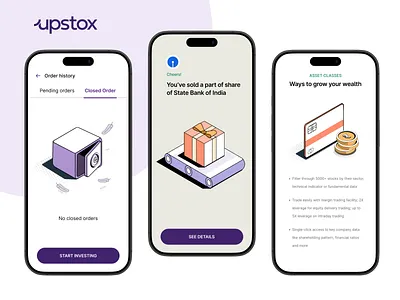 Upstox Illustrations animation app branding empty state finance fintech illustration india indian investing isometric market money motion graphics product design stocks ui
