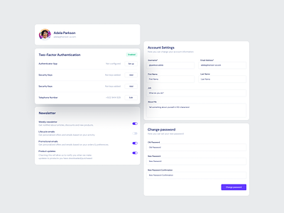 User Profile settings - Horizon UI account admin panel admin template admin ui auth authentication dashboard newsletter profile profile settings settings template ui user profile user settings