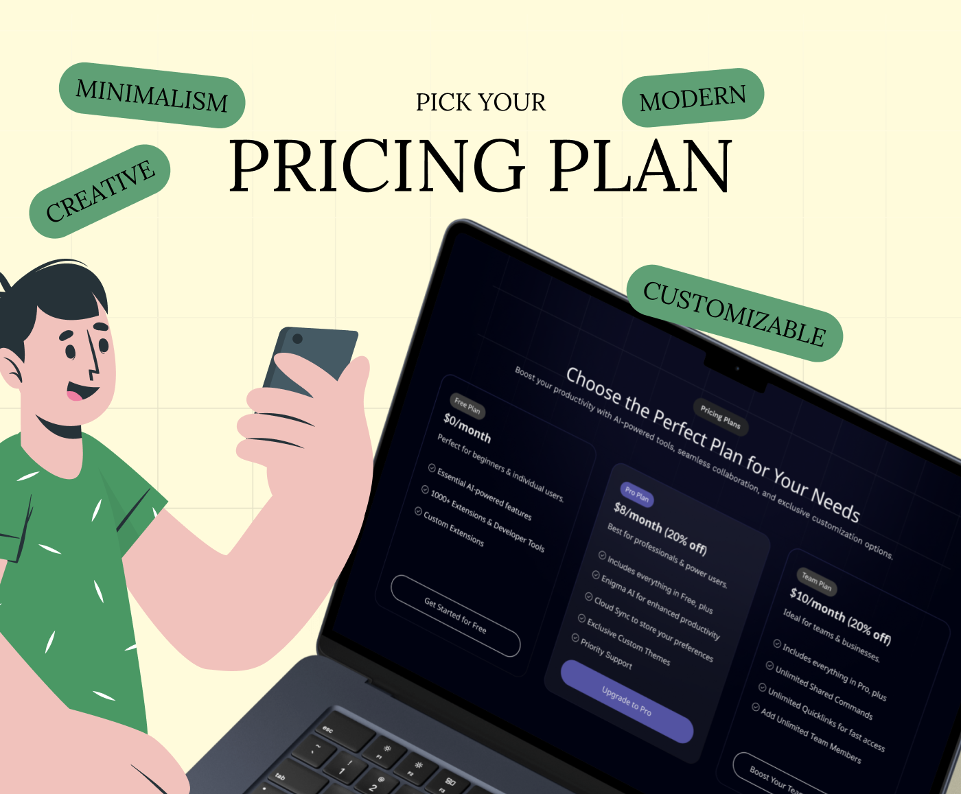 Modern Pricing Plan UI Design – Multiple Theme Variations dark mode figma gradient light mode minimal modern pricing subscription ui ui web