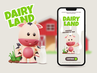 Dairy Land 3d app cow dairy design farm fresh green milk milk shop ui ux