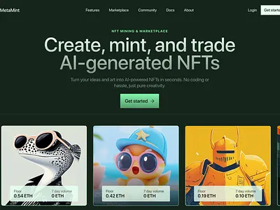 MetaMint Design ai crypto dark green hero hero design hero section modern nft tech web design web3 website design