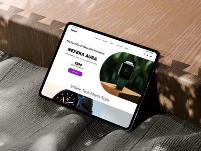 NEXERA - A Futuristic Wearable creative design desktop view futuristic wearable health tracking landing page modernui prototype responsive design smartwatch ui ui ux ux