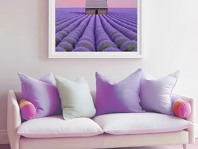 Lavender House. Wall art. Home decor canvas print flower art home decor illustration landscape painting wall art