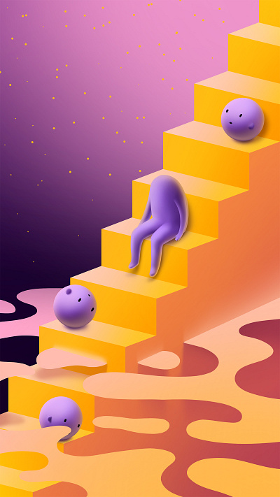 Stairs of Memory head illustration isometric isometry man man without head memory purple stairs surreal yellow
