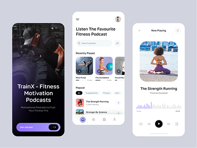 Fitness podcasts - mobile app concept fintess gym mobile music player podcasts ui ux