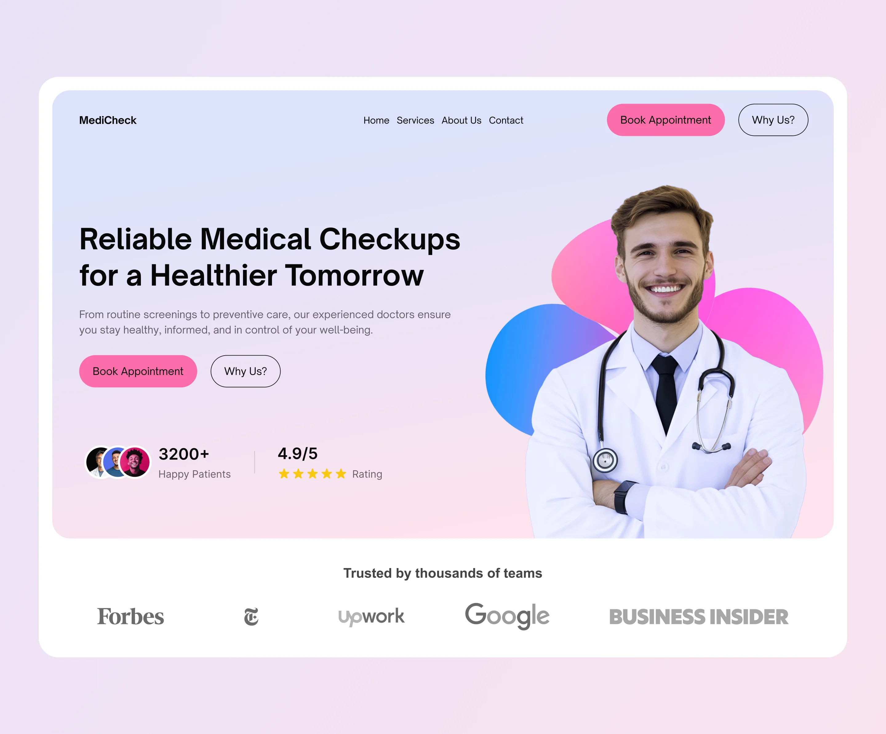 MediCheck – Medical Checkup Landing Page branding clean design doctor healthcare hero logo medical ui ux