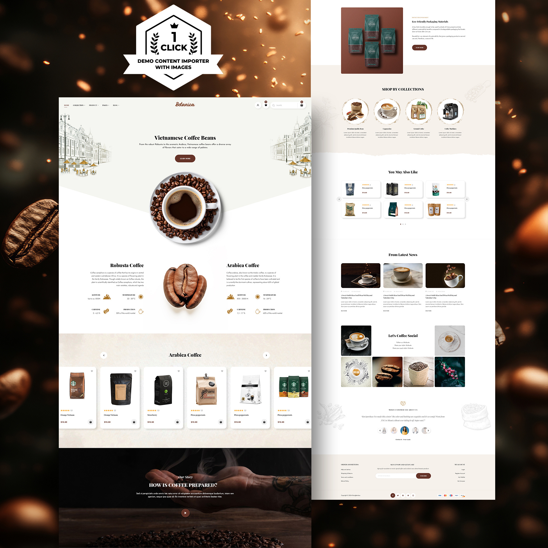Botanica - Coffee & Drinks Ecommerce Website Design cafe shop coffee beans coffee ecommerce coffee landing page coffee shop drinks shop ecommerce landing page shopify shopify theme tailwind css ux ui web design web development web ecommerce website design woocommerce woocommerce theme wordpress wordpress theme