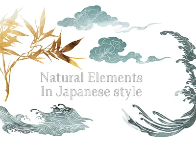 Natural art elements in watercolor texture abstract background bamboo banner chinese cloud design elements foil hand drawn illustration japanese logo ocean pattern sea texture vector watercolor wave