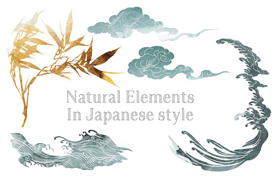 Natural art elements in watercolor texture abstract background bamboo banner chinese cloud design elements foil hand drawn illustration japanese logo ocean pattern sea texture vector watercolor wave