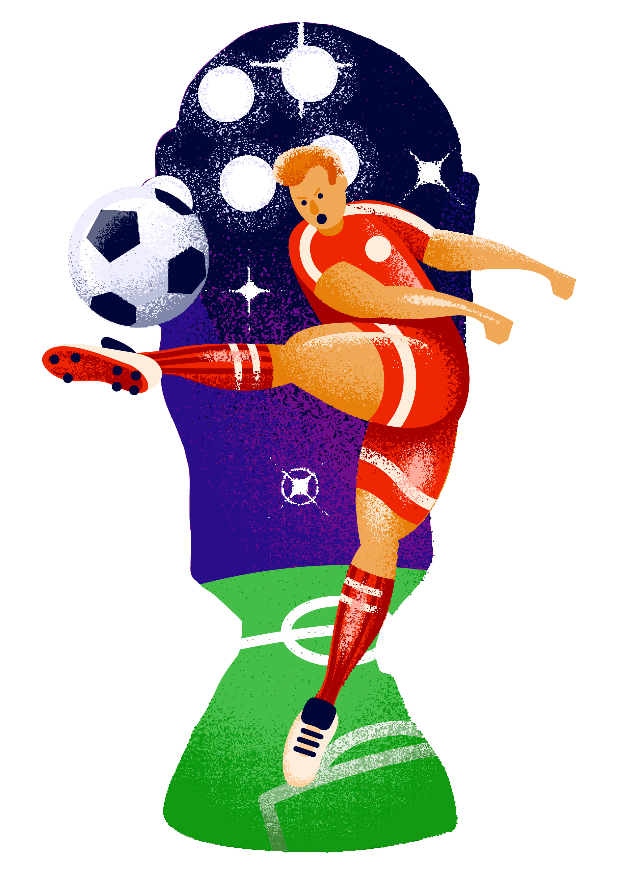 World Champion Football Player action athletic champion competition dynamic energy football game goal illustration kick motion player professional soccer soccer ball sports stadium team trophy