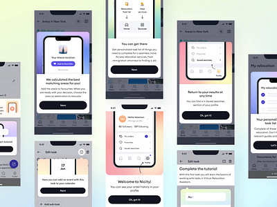 Tutorials and Onboarding nice UI application branding buttons colors gradient illustration ios iphone mobile onboarding study tutorial ui