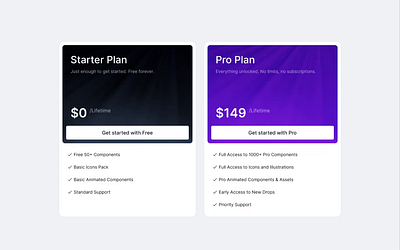 Interactive Pricing Plan with Hover Illustrations animation design ui