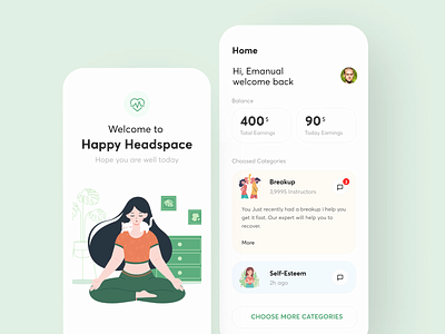 Happy Headspace app design illustration interaction meditation meditation app ui ux