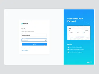 🛒 Playrcart – Sign In Page branding clean ui design desktop error style fintory interface log in password password creation register sign in ui ux