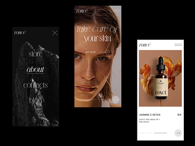 Cosmetic Сare animation beauty products black white branding cosmetic design ecommerce face care minimalism product studio textures the glyph typography ui ux website