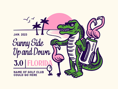 SSUD 3.0 alligator clubs crocodile design drawing event flamingos florida golf golfing graphic design illustration lettering logo mascot typography vector